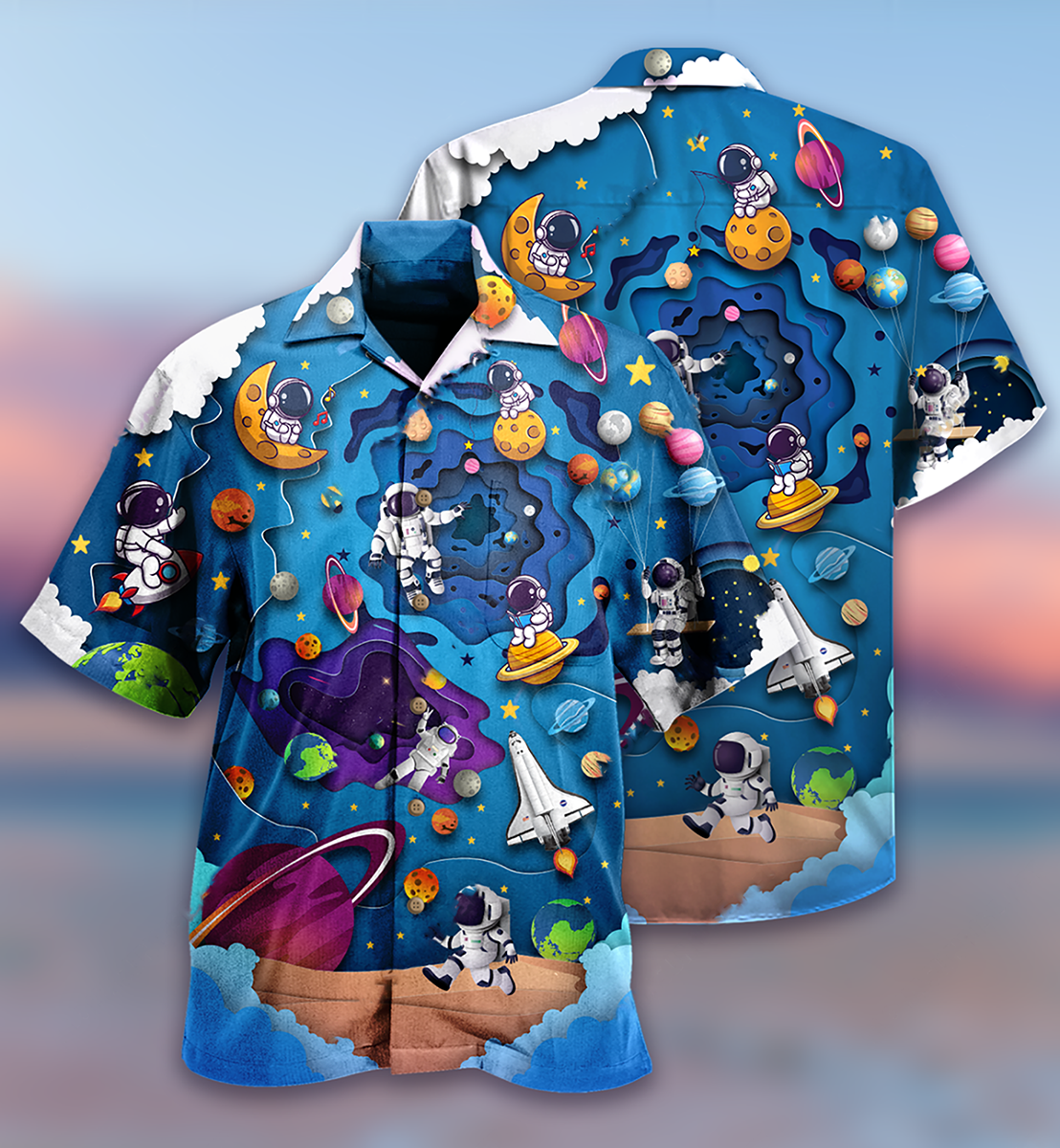 Spaceship Galaxy Hawaiian Shirt For Summer Vacation And Beach Travel