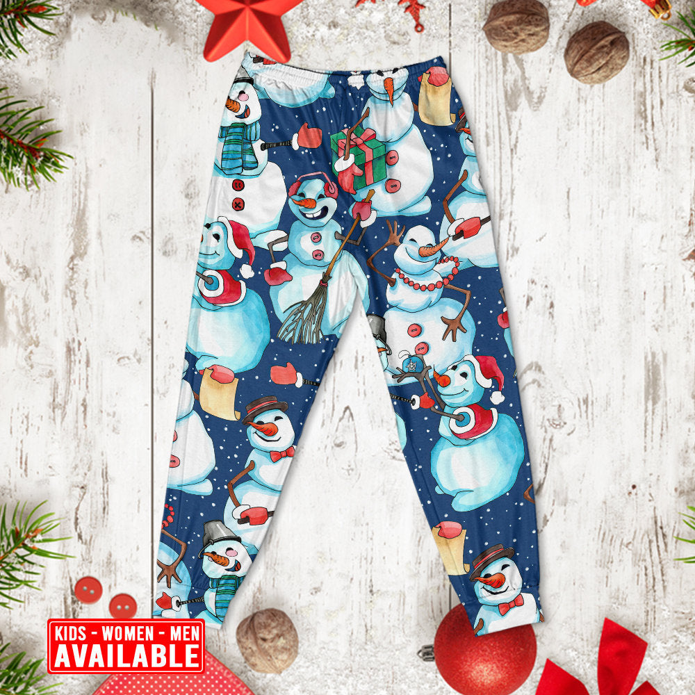 Happy Snowman Christmas Long Sleeve Pajamas Set For Christmas Sleepwear And Family Lounging