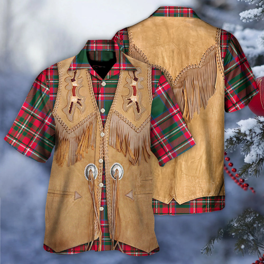 Vintage Western Christmas Santa Jacket Fringe Hawaiian Shirt Design Detail For Sunny Adventures And Casual Wear