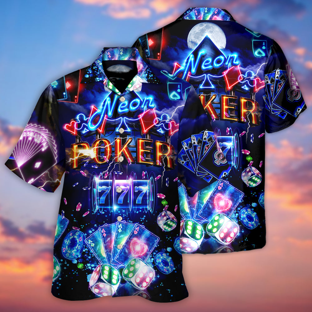 Neon Game Card Casino Slot Machine Jackpot Hawaiian Shirt Design View For Resort Travel And Thoughtful Gifting