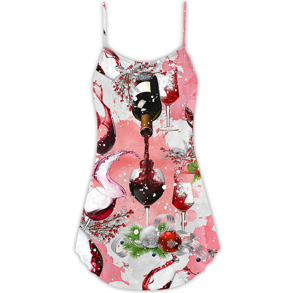 Christmas Wine Lover Fine Glass – Women's Summer Sleeveless V-Neck Camisole Dress