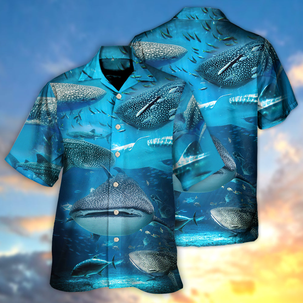 Whale Shark Swim Sharks Hawaiian Shirt Pattern View For Relaxed Warm Weather Outfits