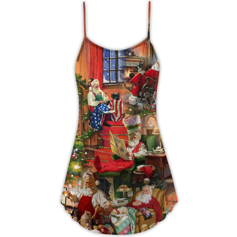 Christmas Santa In Daily Life V-Neck Sleeveless Cami Dress For Vacations And Casual Warm Weather Wear