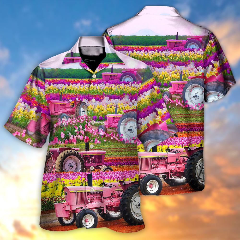 Tractor Rural Landscape Hawaiian Shirt Summer Design Detail For Beach Days