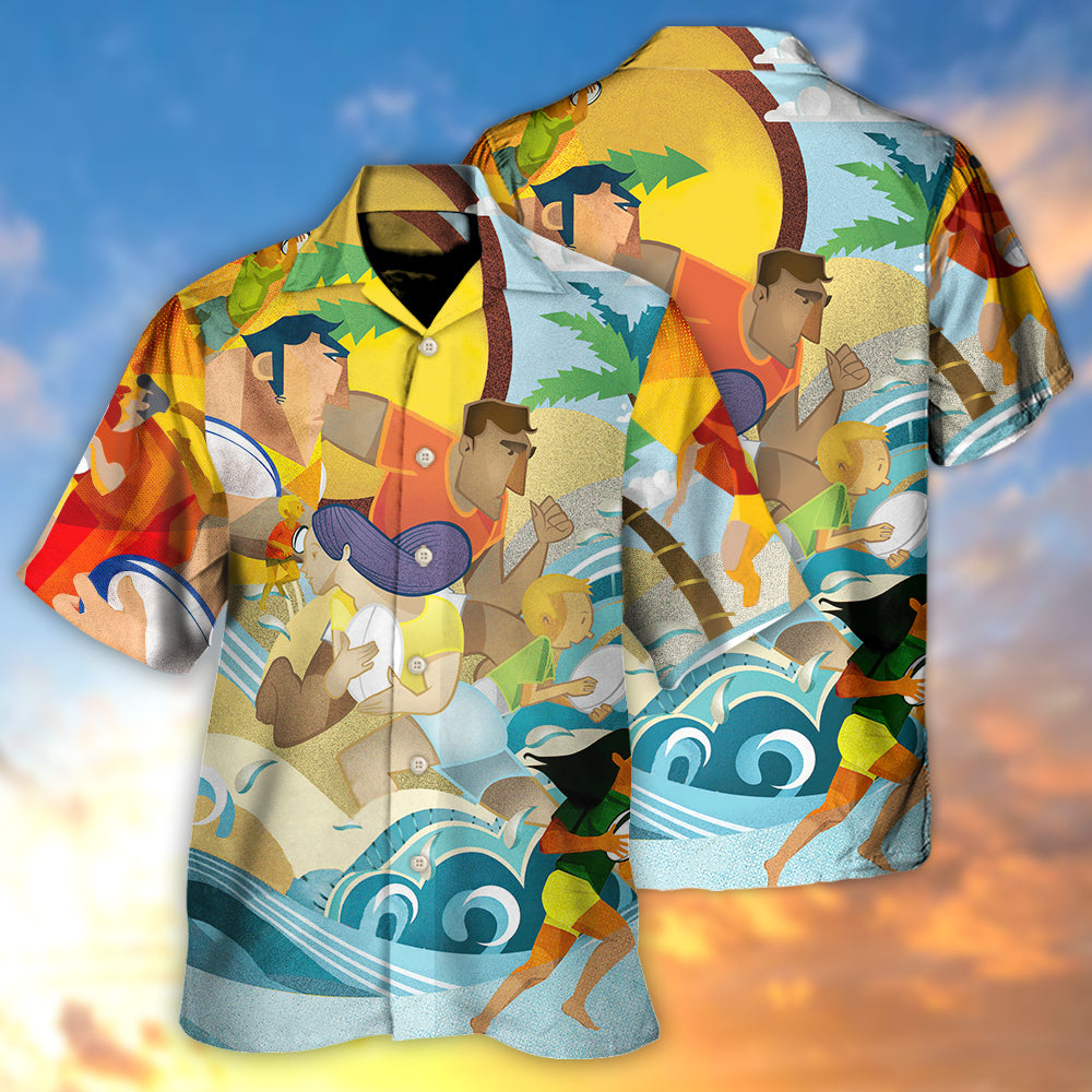Rugby Beach Family Hawaiian Shirt Summer Design Detail For Outdoor Gatherings