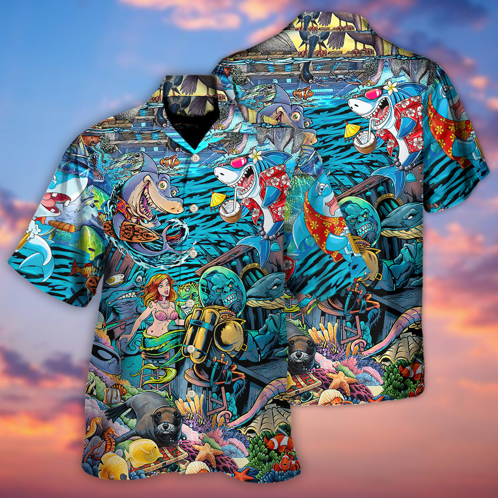 Shark Bar Animal Underwater Hawaiian Shirt For Resort Getaways And Comfortable Summer Activities