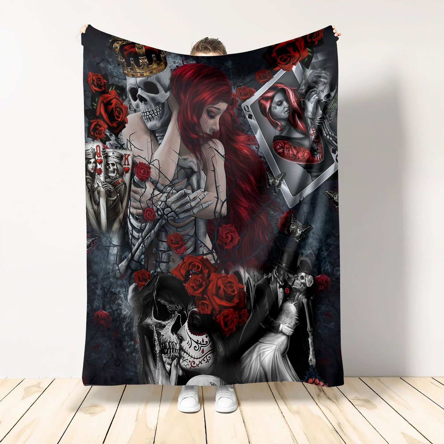 Skull Love Is Life Rose Flannel Blanket For Cozy Bedroom Sofa Decor
