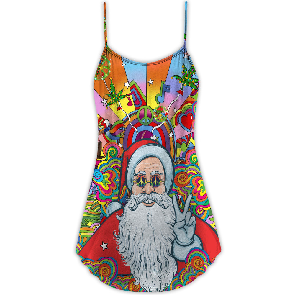 Christmas Hawaiian Hippie Santa Style V-Neck Sleeveless Cami Dress For Vacations And Casual Warm Weather Wear