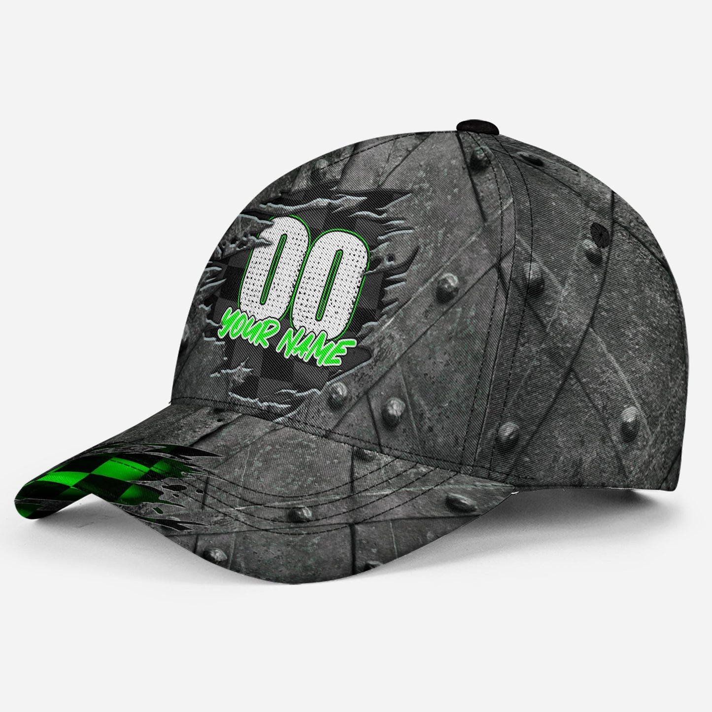 Custom Green Neon Racing Name Number Classic Cap For Beach Travel Outdoor Events And Relaxed Casual Wear