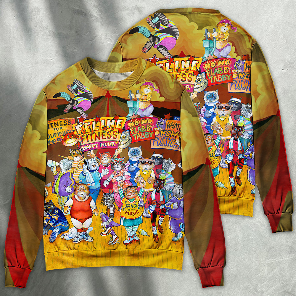 Funny Cat Aerobics Instructor Sweater For Nature Inspired Fashion Events And Relaxed Everyday Comfort