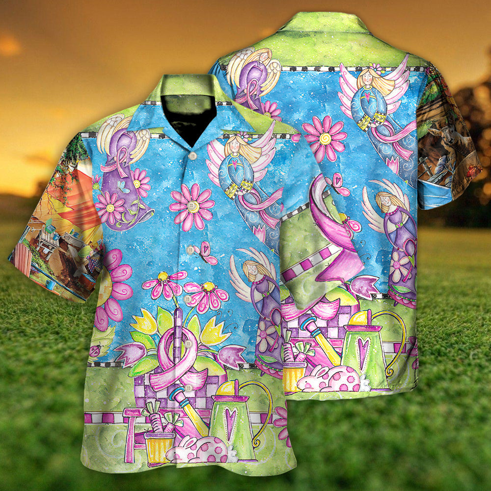 Pink Breast Cancer Courage Angel Ribbon Hawaiian Shirt Design Detail For Beach Days And Holiday Travel