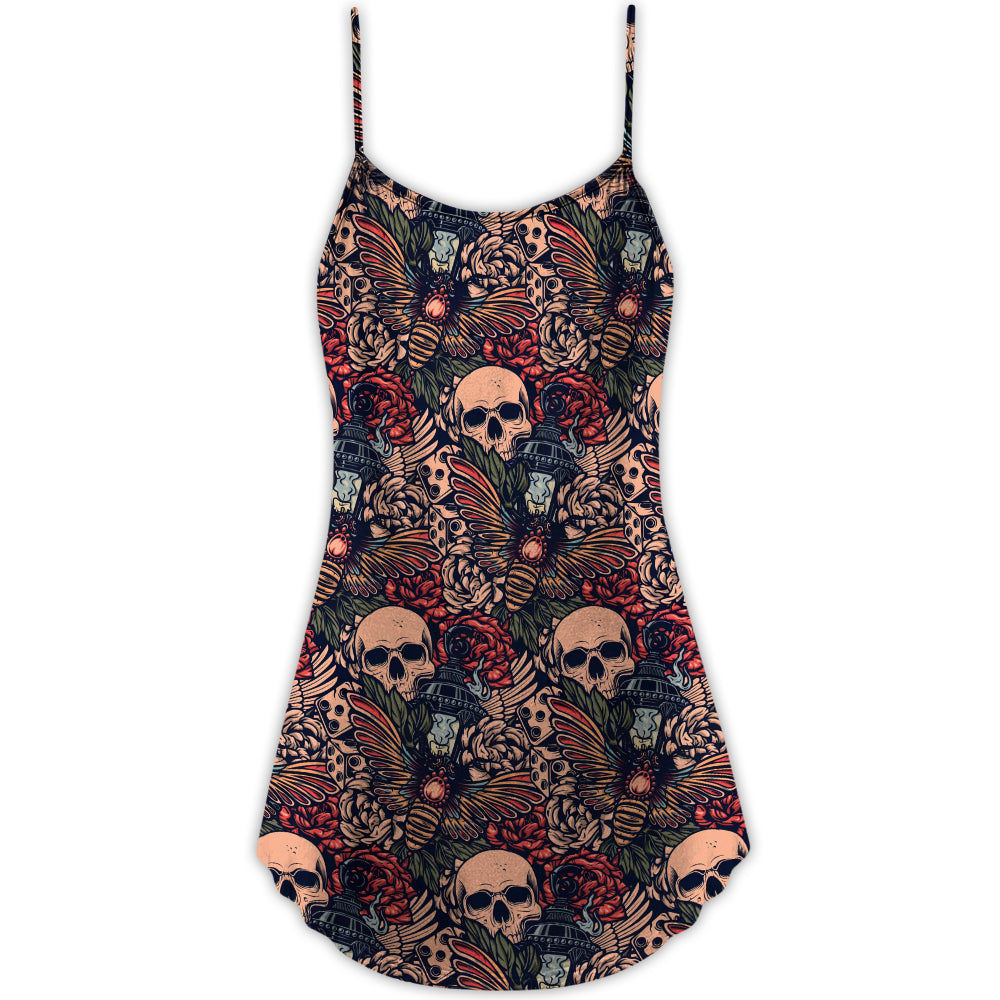 Christmas Tattoo Skull Amazing – Women's Summer Sleeveless V-Neck Camisole Dress