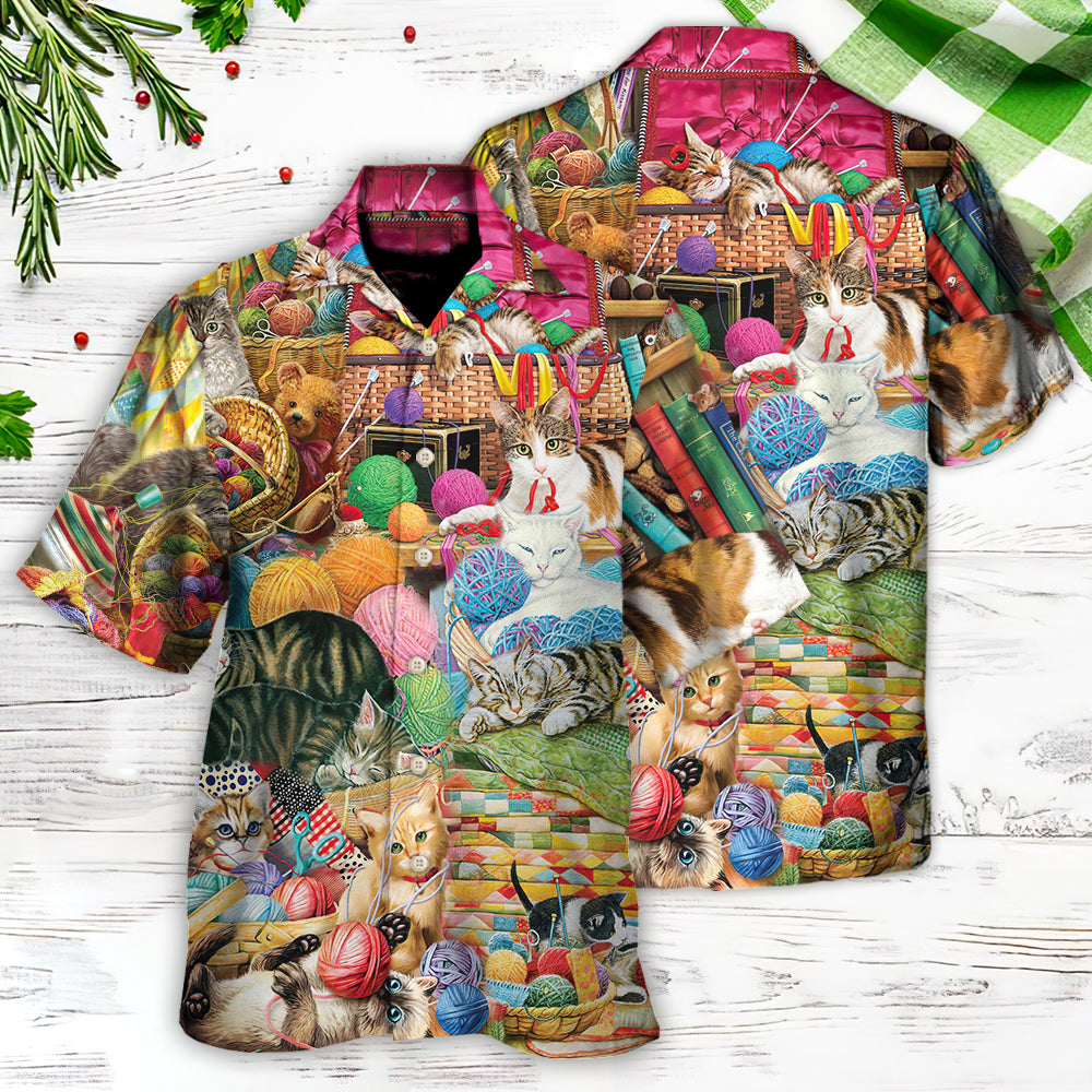 Cat Knitting Kinda Hawaiian Shirt Resort Outfit View For Resort Wear