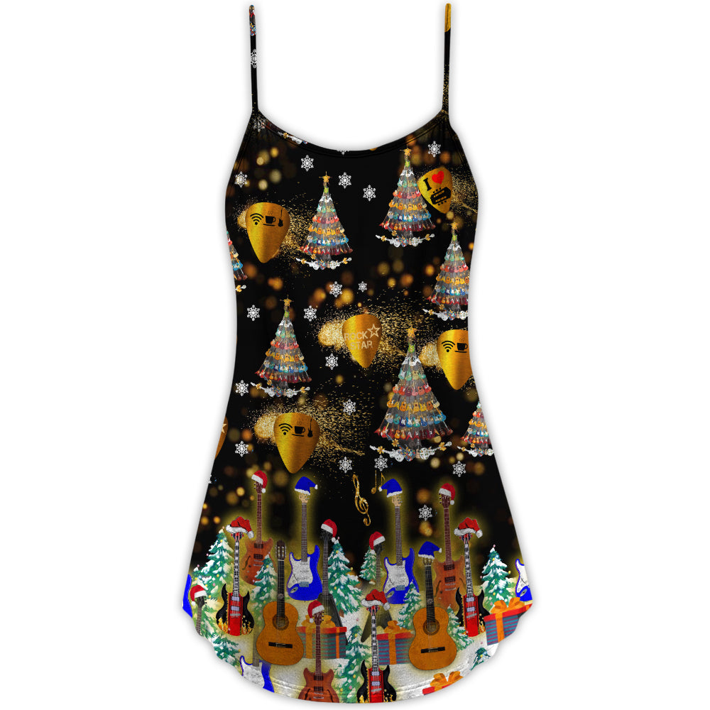 Christmas Yes I Speak Guitar V-Neck Sleeveless Cami Dress For Festive Events And Casual Summer Styling