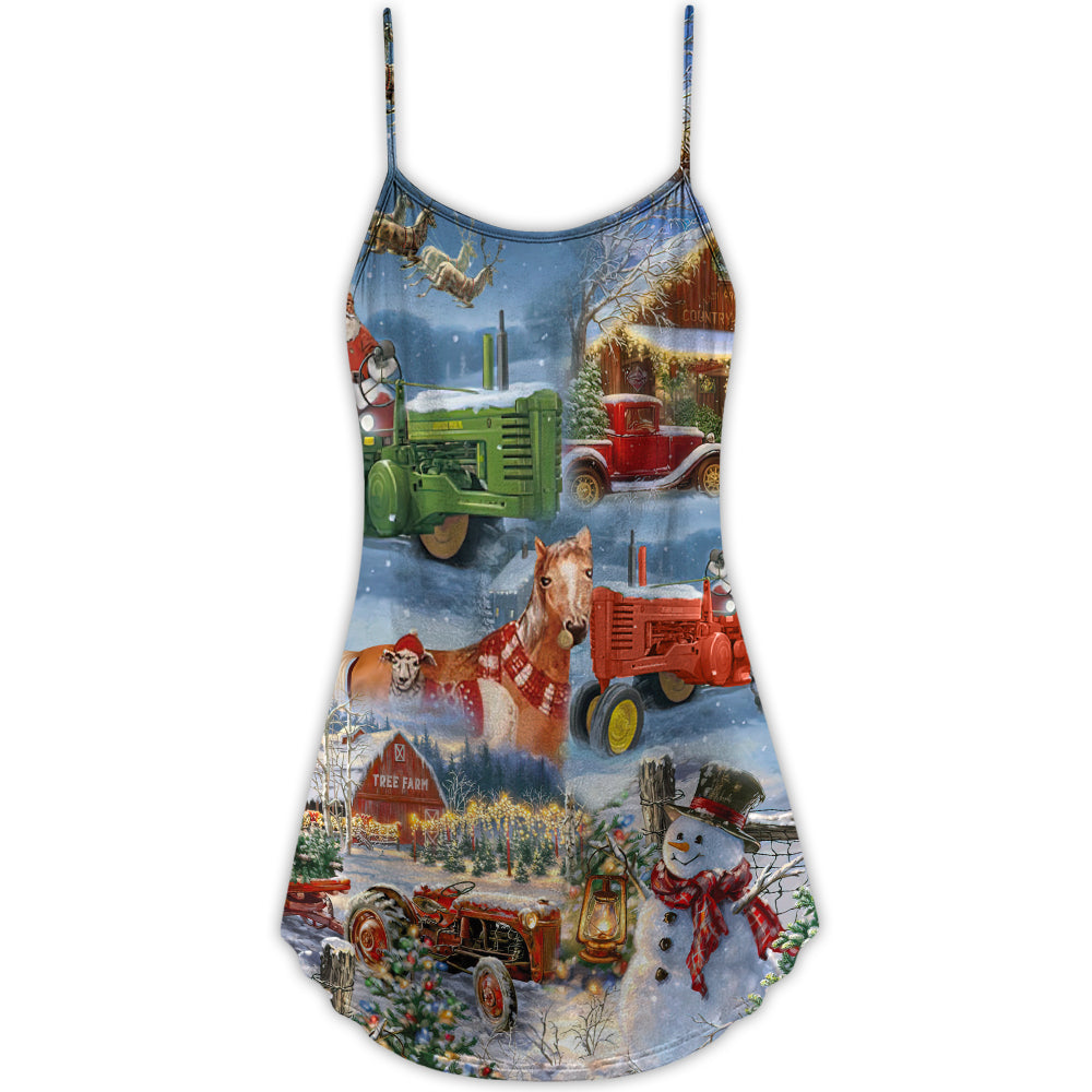 Christmas Farm Happiness – Women's Summer Sleeveless V-Neck Camisole Dress
