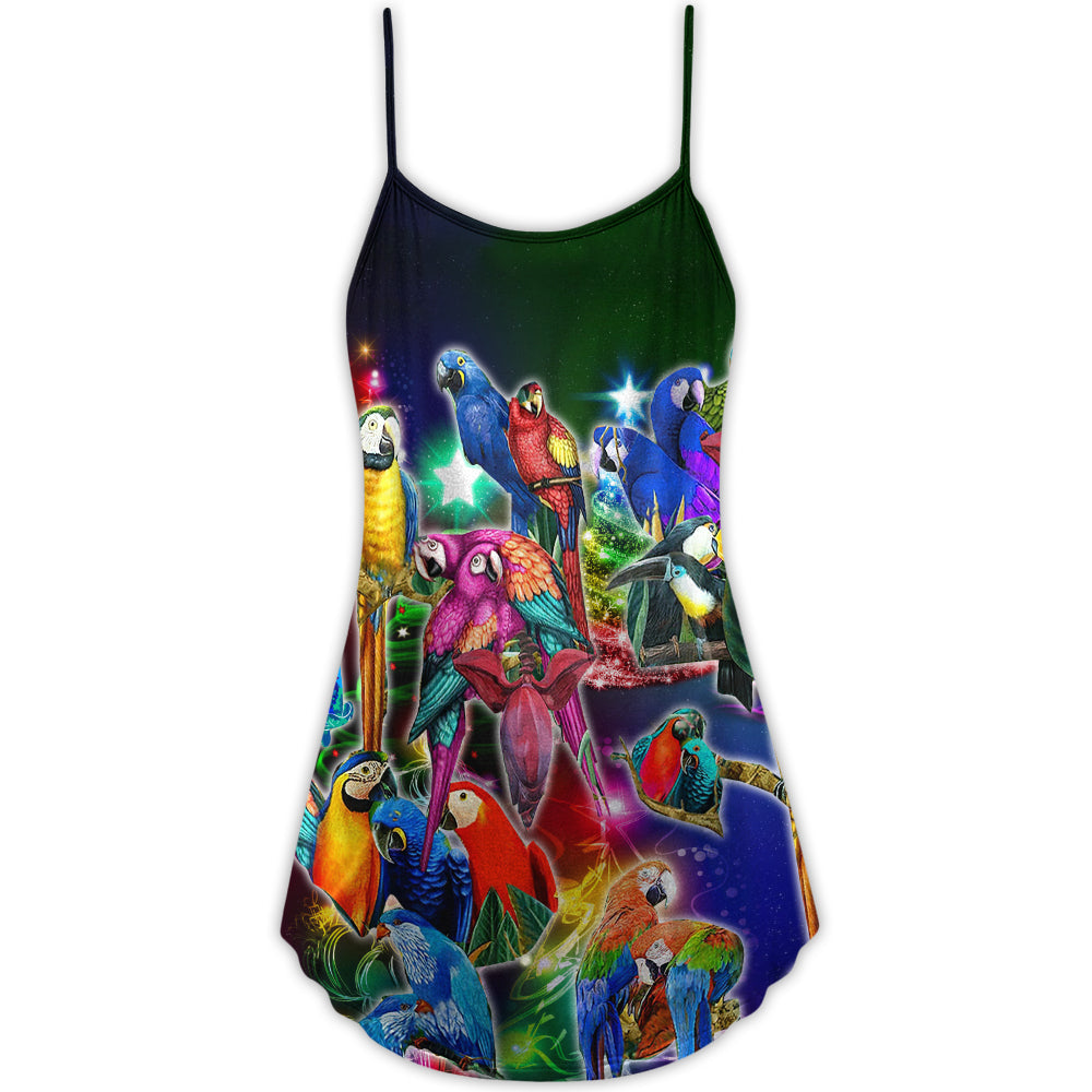 Christmas Parrot Tropical Merry Xmas – Women's Summer Sleeveless V-Neck Camisole Dress