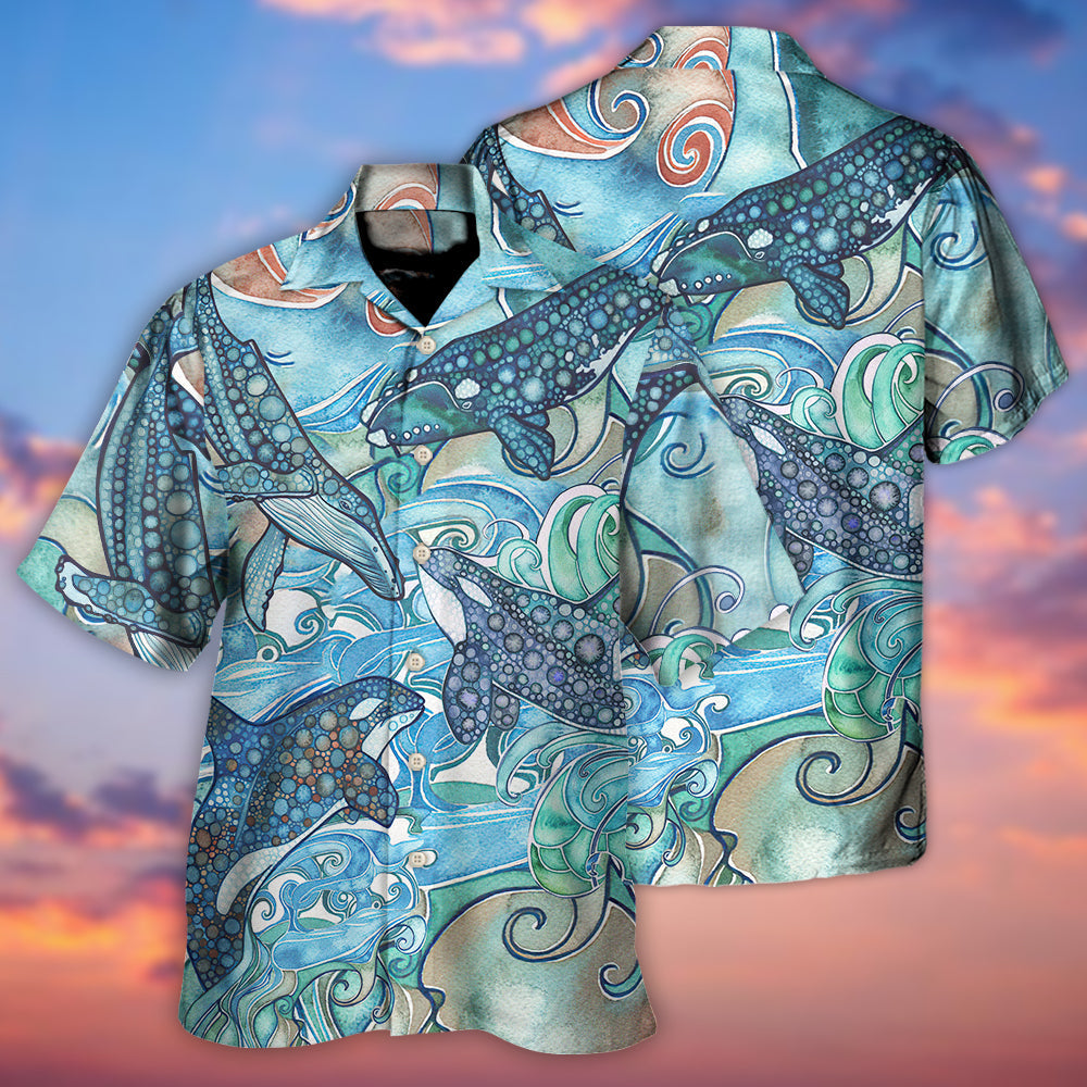 Shark Jumping Ocean Stained Glass Hawaiian Shirt Design Detail For Sunny Adventures And Casual Wear