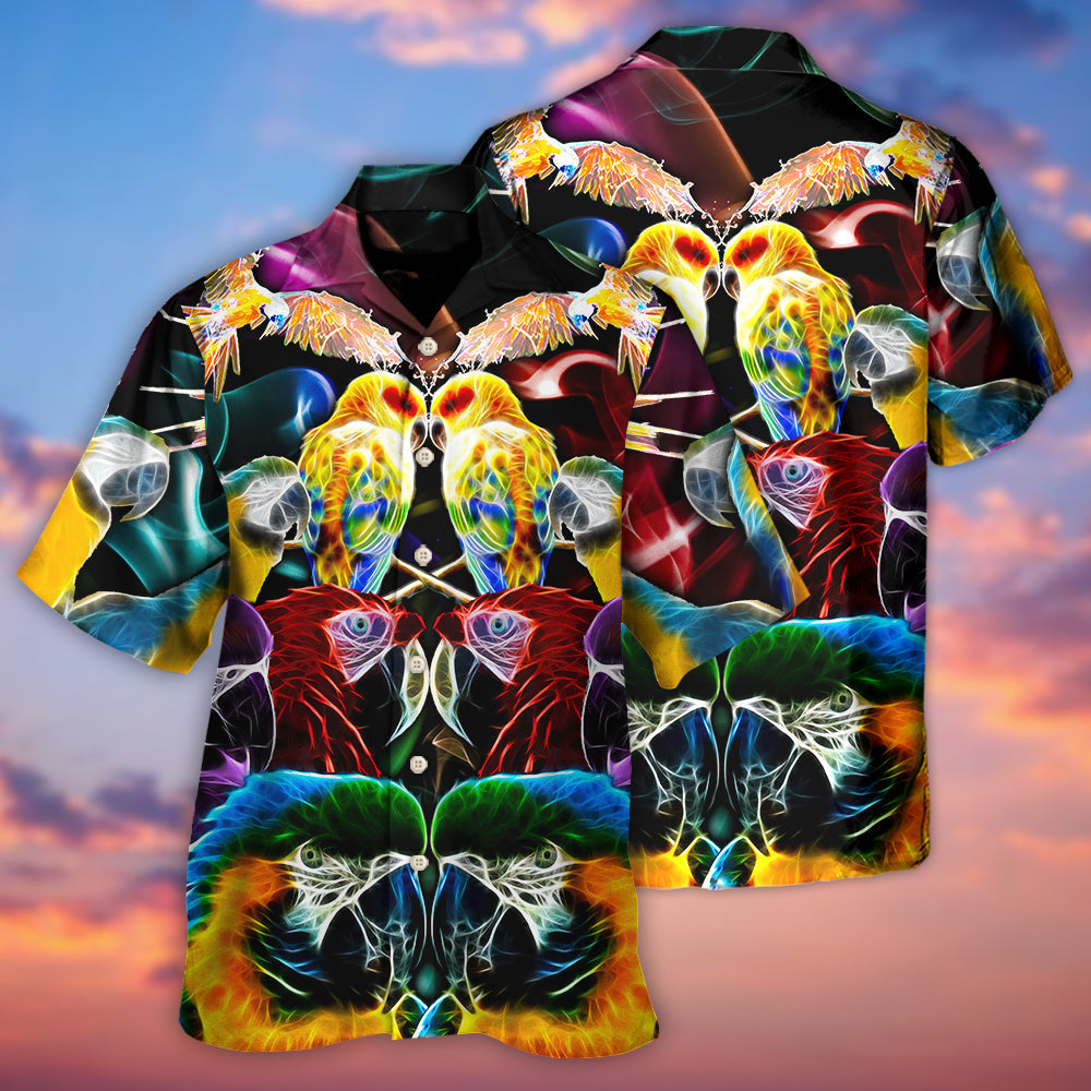 Neon Colorful Parrot Wild Hawaiian Shirt Design View For Casual Summer Styling