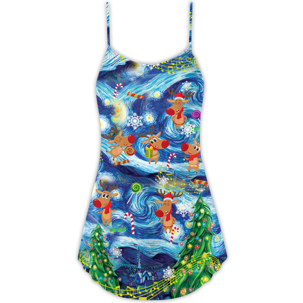 Christmas Dancing Reindeer Joy – Women's Summer Sleeveless V-Neck Camisole Dress