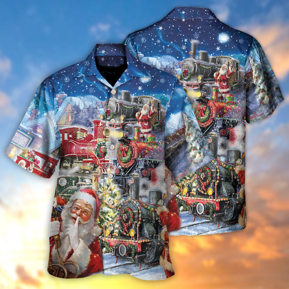 Christmas Train Hawaiian Shirt Summer Design Detail For Outdoor Gatherings