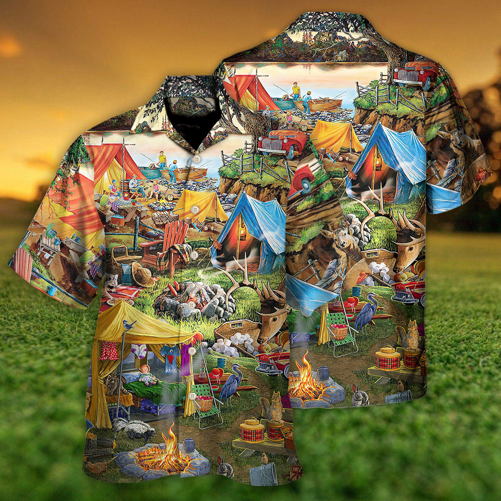 Camping Glamping Tent Family Picnic Hawaiian Shirt Relaxed Style View For Island Holidays