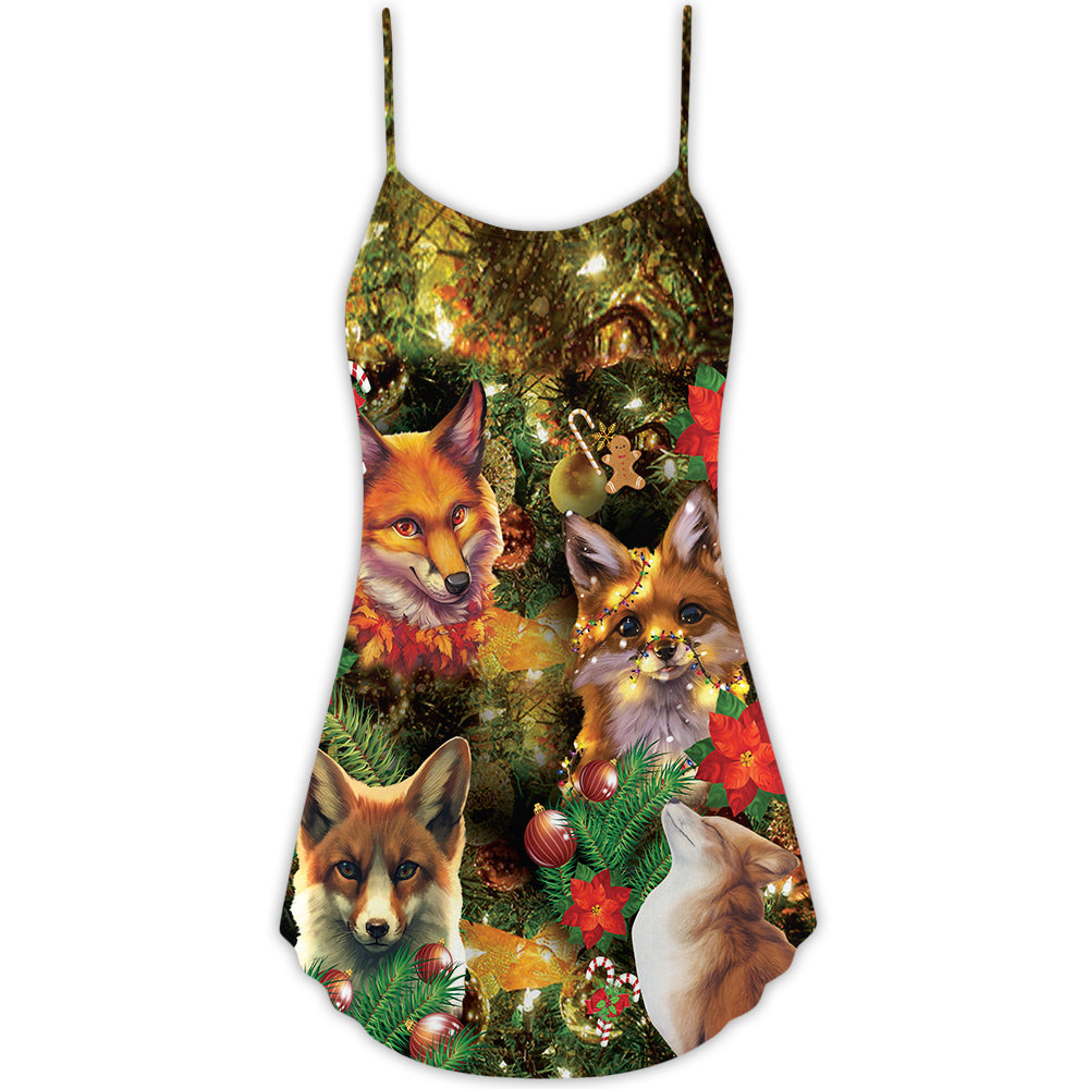 Christmas Foxmas Bright Lights – Women's Summer Sleeveless V-Neck Camisole Dress