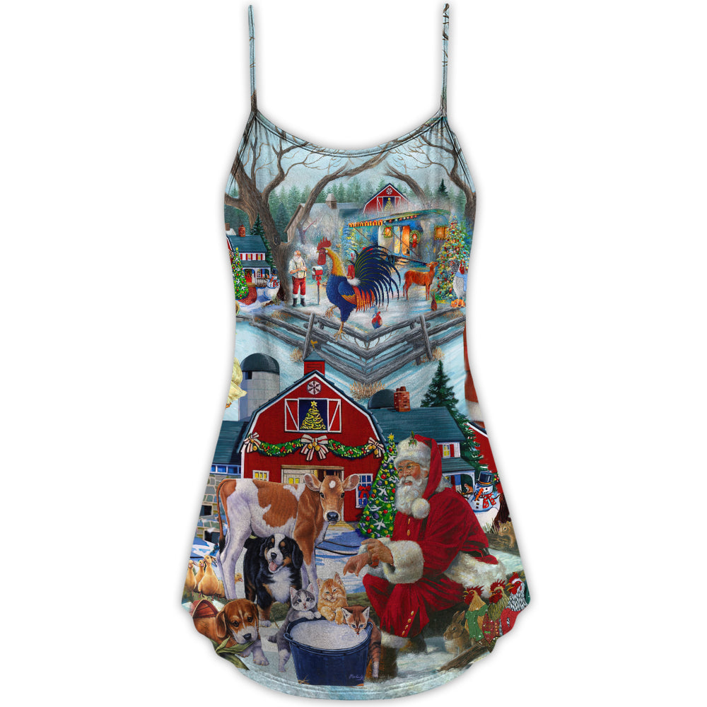 Christmas Santa Love Animals – Women's Summer Sleeveless V-Neck Camisole Dress