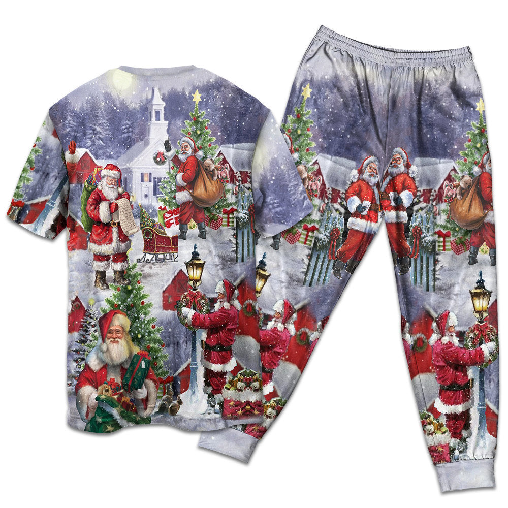 Merry Christmas Santa Holiday Arrival Short Sleeve Pajamas Set For Holiday Travel And Comfortable Home Wear