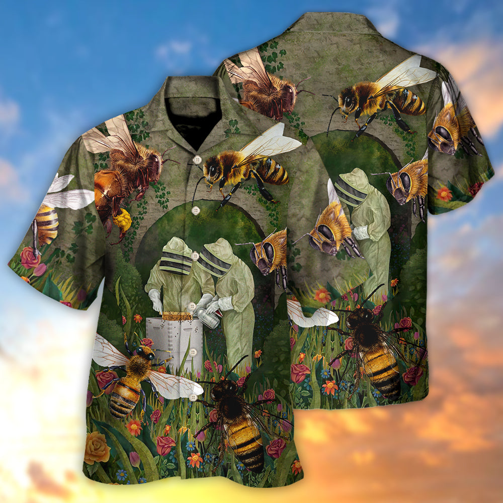 Vintage Bee Alert Beekeeper Hawaiian Shirt Relaxed Style View For Warm Weather Events