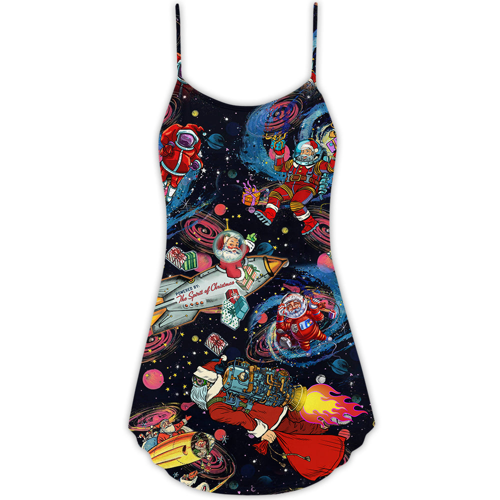 Christmas Santa In Space – Women's Summer Sleeveless V-Neck Camisole Dress