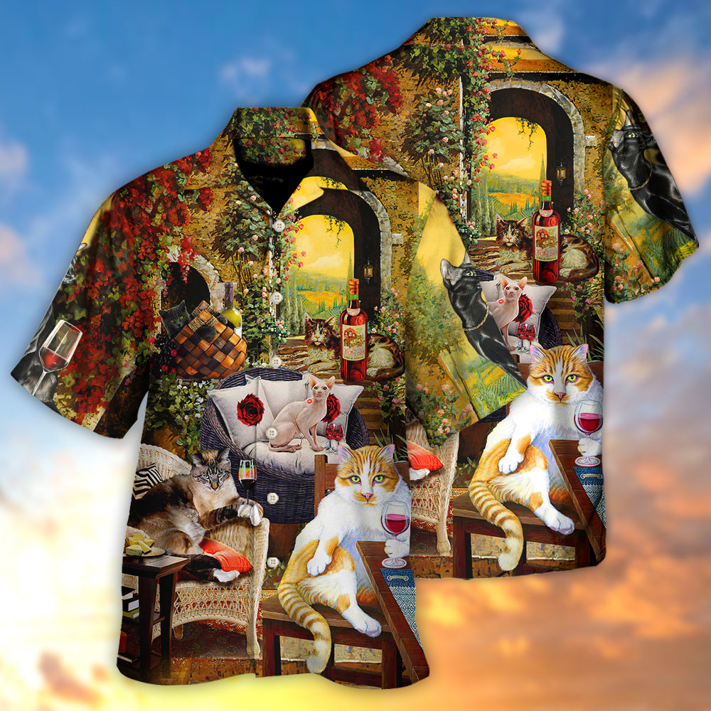 Cat Drink Wine Judge Hawaiian Shirt Graphic Artwork Detail For Beach Days