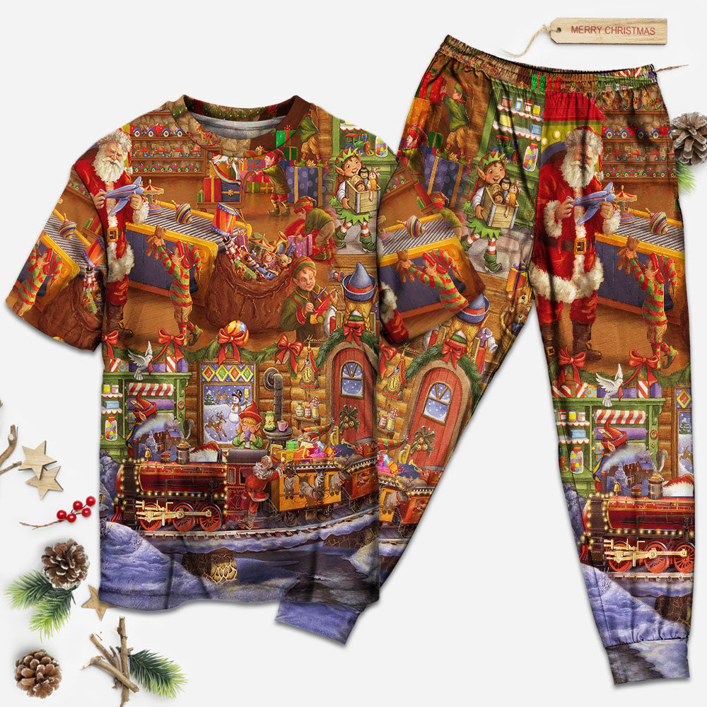 Santa Christmas Happiness Short Sleeve Pajamas Set For Christmas Sleepwear And Family Lounging