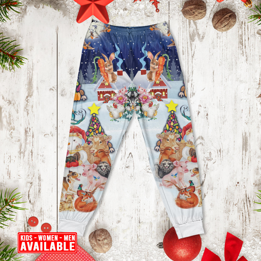 Happy Animals Christmas Long Sleeve Pajamas Set For Winter Nights And Thoughtful Gifting
