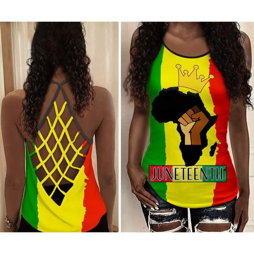 Black Woman Love Peace Rasta Colors Hollow Tank Top For Yoga Workouts And Festival Wear