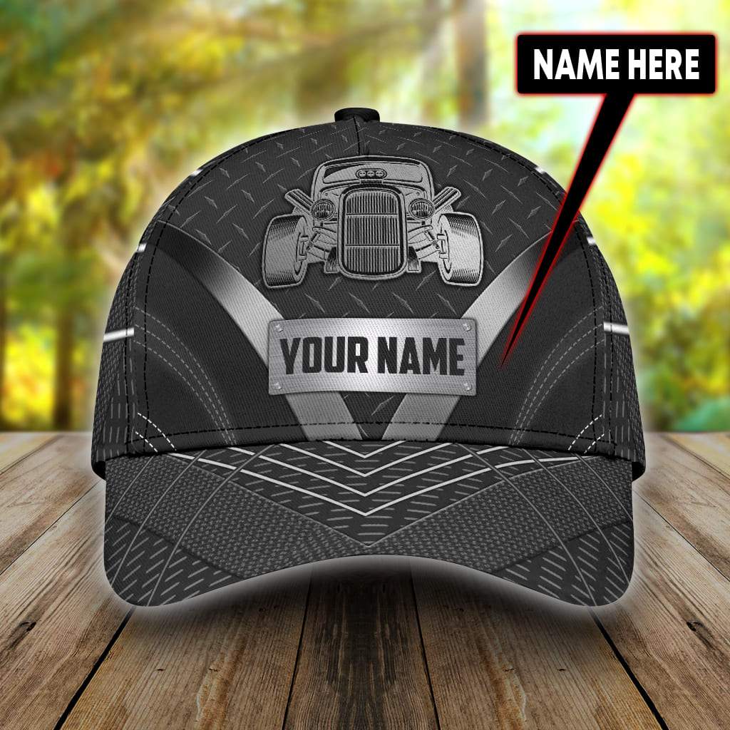 Custom Hot Rod Grey Personalized Name Classic Cap For Outdoor Activities Weekend Trips And Casual Wear