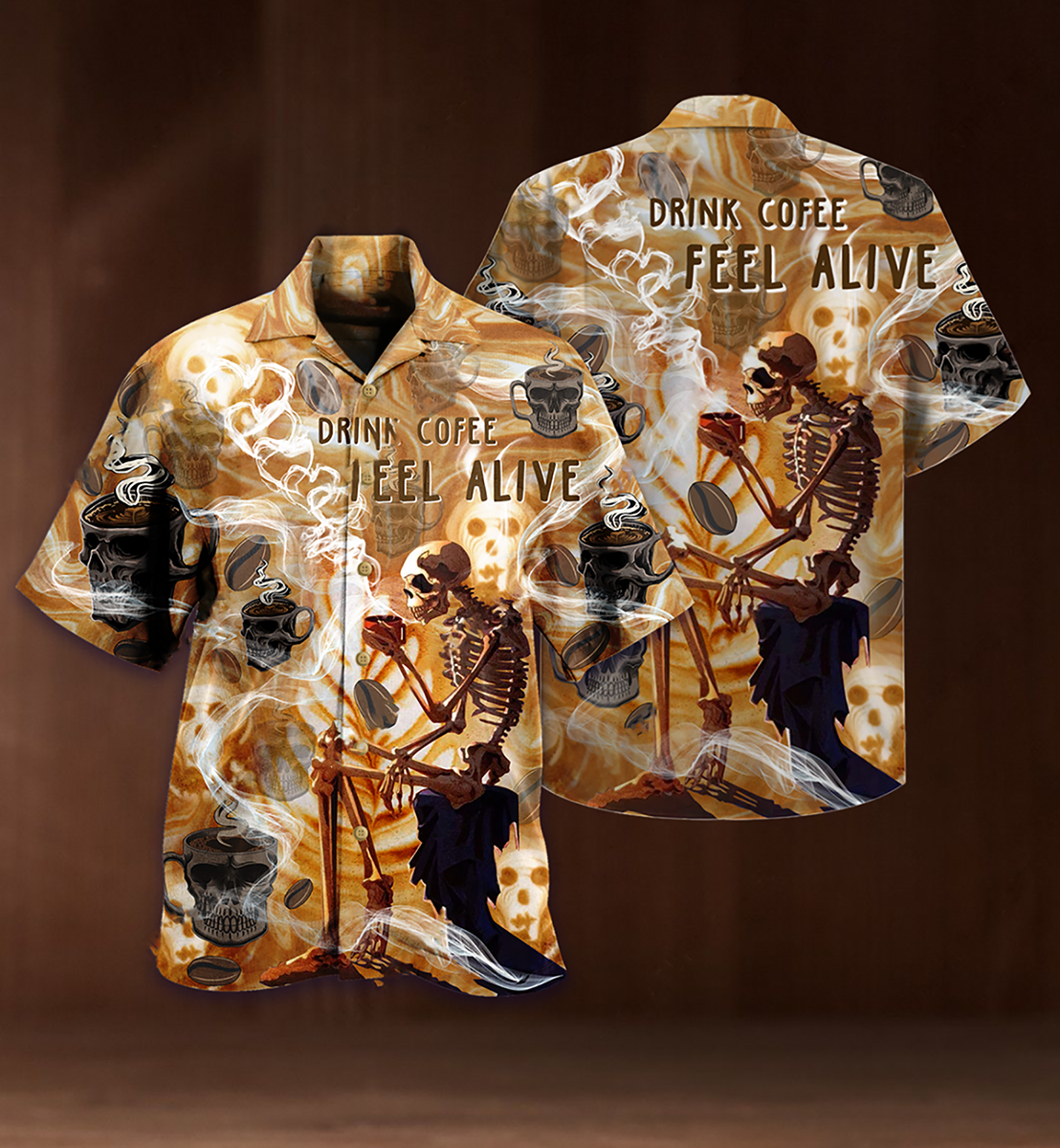 Skull And Coffee Hawaiian Shirt With Detailed Graphic For Tropical Getaways Outdoor Fun And Everyday Wear