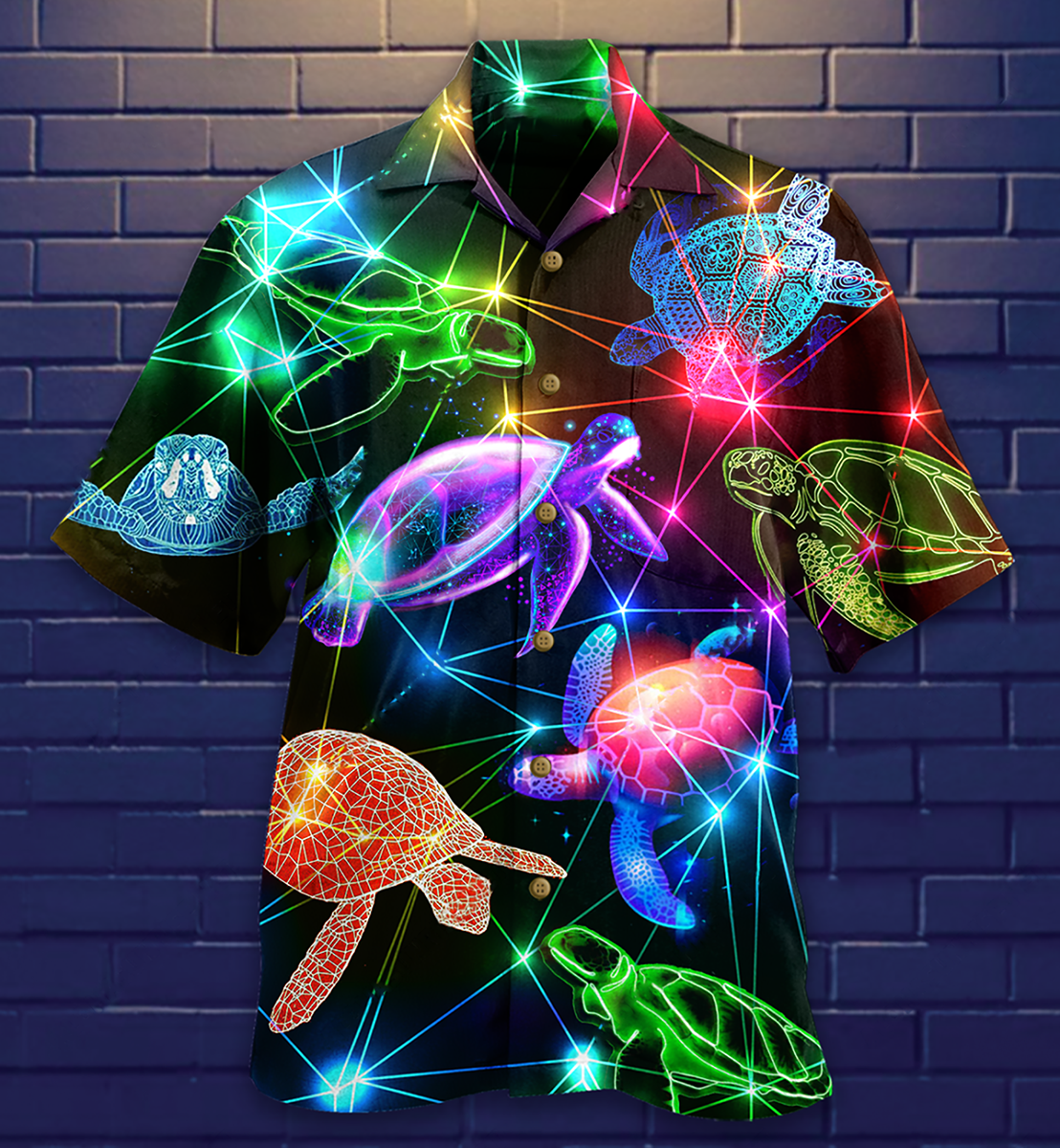 Neon Turtle Full Ocean Hawaiian Shirt Pattern View For Lightweight Everyday Style