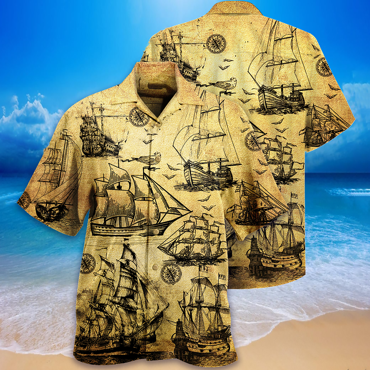 Vintage Sailing Plan Sail Hawaiian Shirt For Summer Events And Casual Outdoor Wear