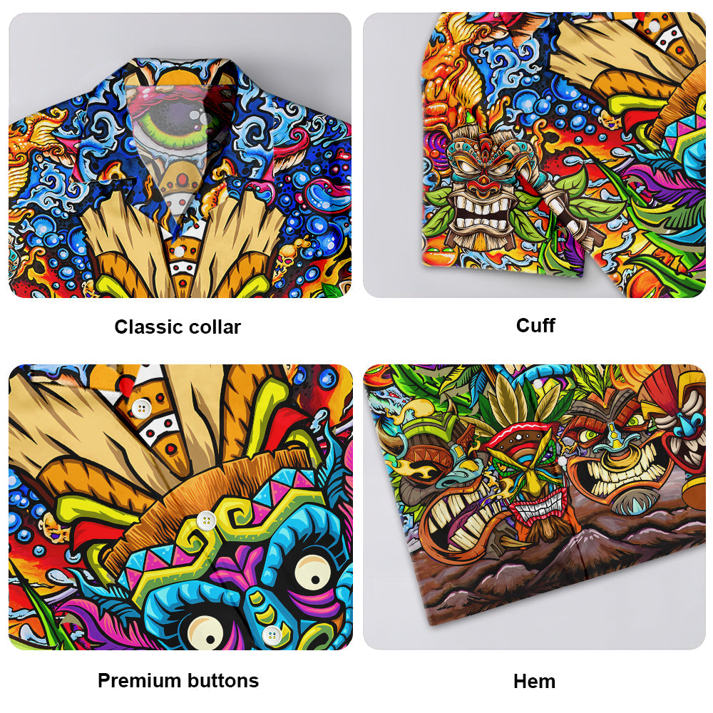 Aloha Tiki Mask Tribal Hawaiian Shirt For Island Vacations And Everyday Style