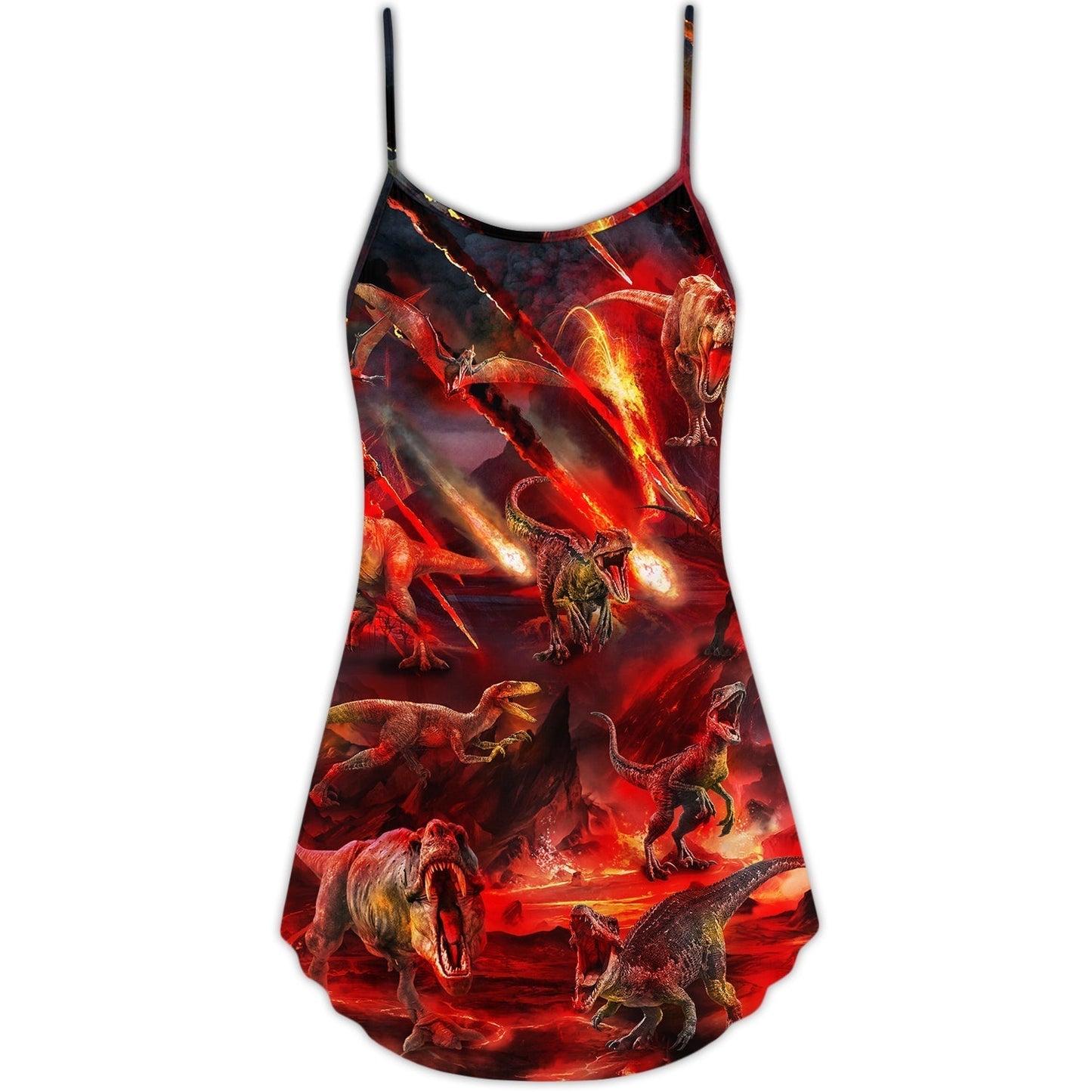 Dinosaur Meteorite Cool Style V-Neck Sleeveless Cami Dress For Festivals Parties And Fun Warm Weather Outfits