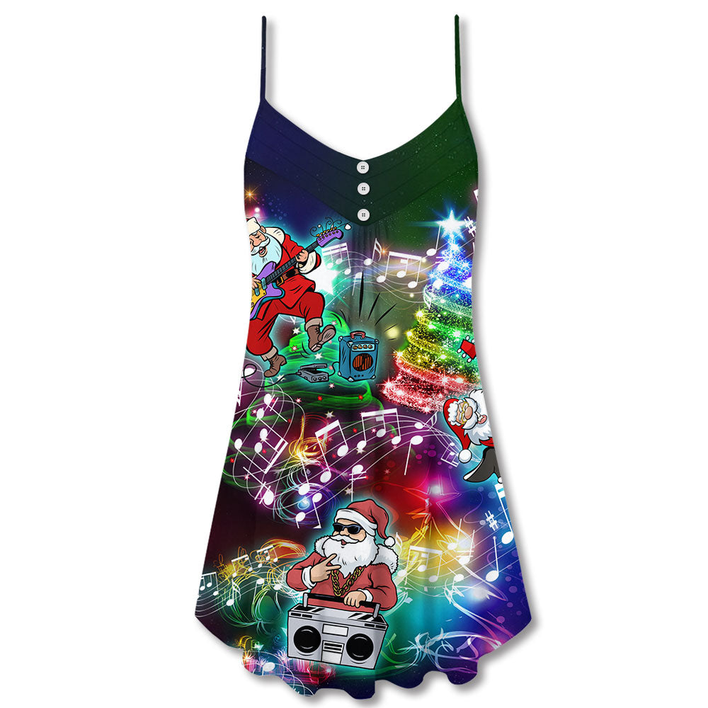 Music Santa Funny Christmas – Women's Summer Sleeveless V-Neck Camisole Dress