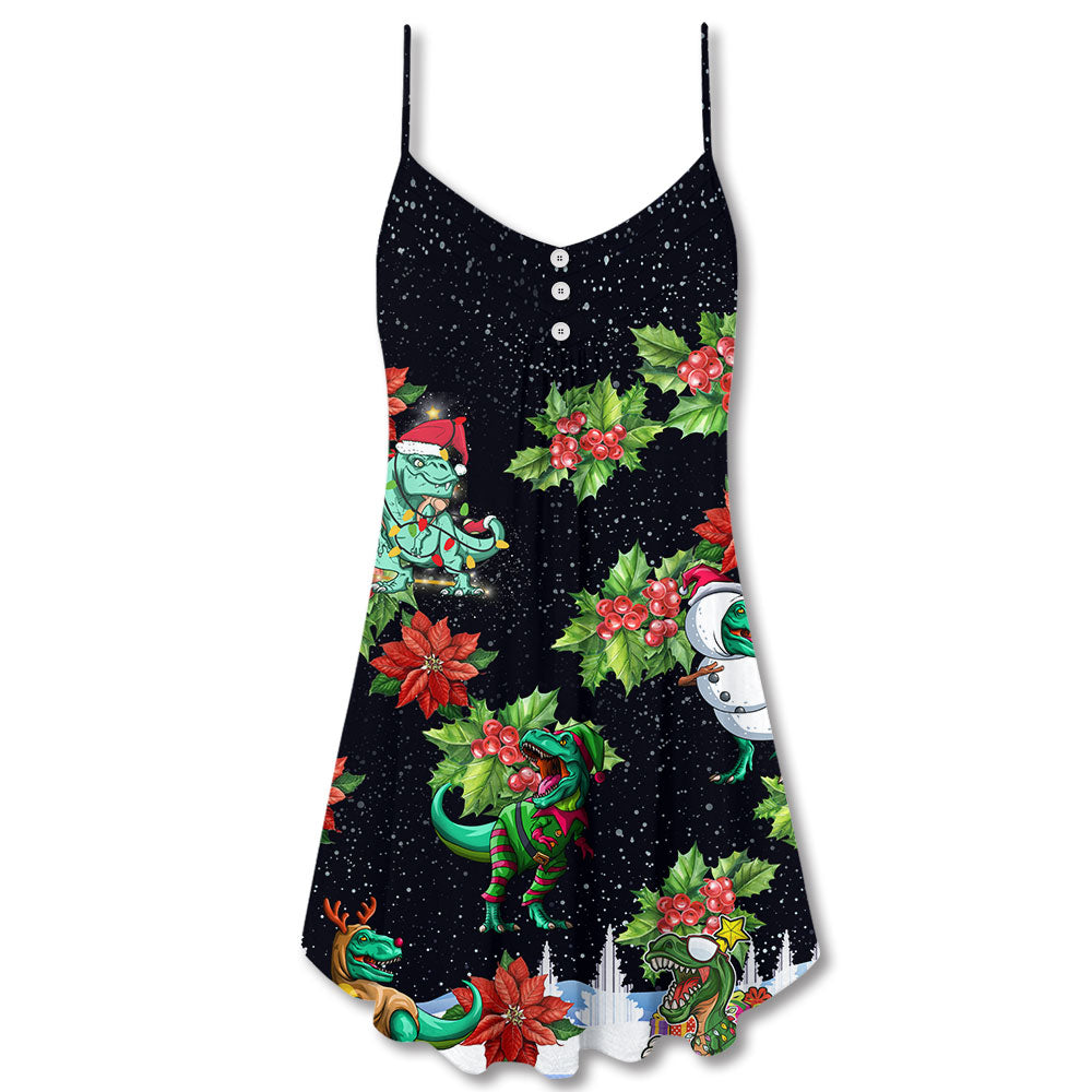 Dinosaur Funny Merry Christmas – Women's Summer Sleeveless V-Neck Camisole Dress