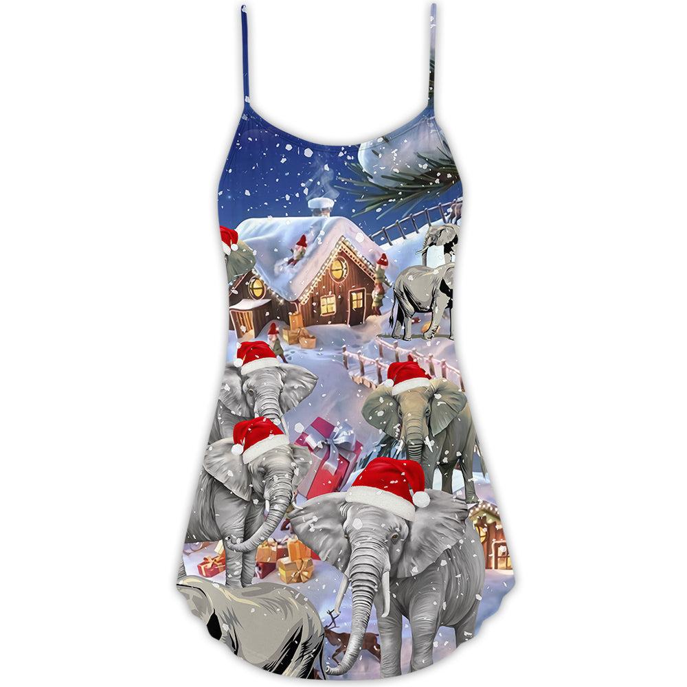 Christmas Elephant Happy Town – Women's Summer Sleeveless V-Neck Camisole Dress