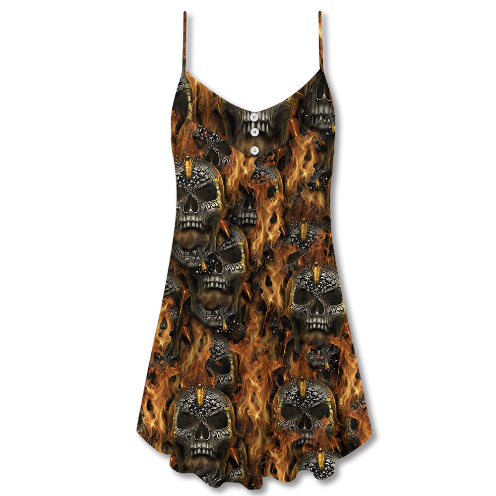 Skull Fire Bullet Style V-Neck Sleeveless Cami Dress For Creative Festivals And Dramatic Warm Weather Fashion