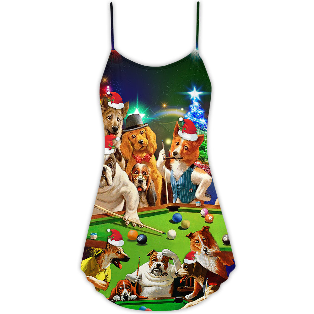Billiard Vintage Dogs Christmas – Women's Summer Sleeveless V-Neck Camisole Dress