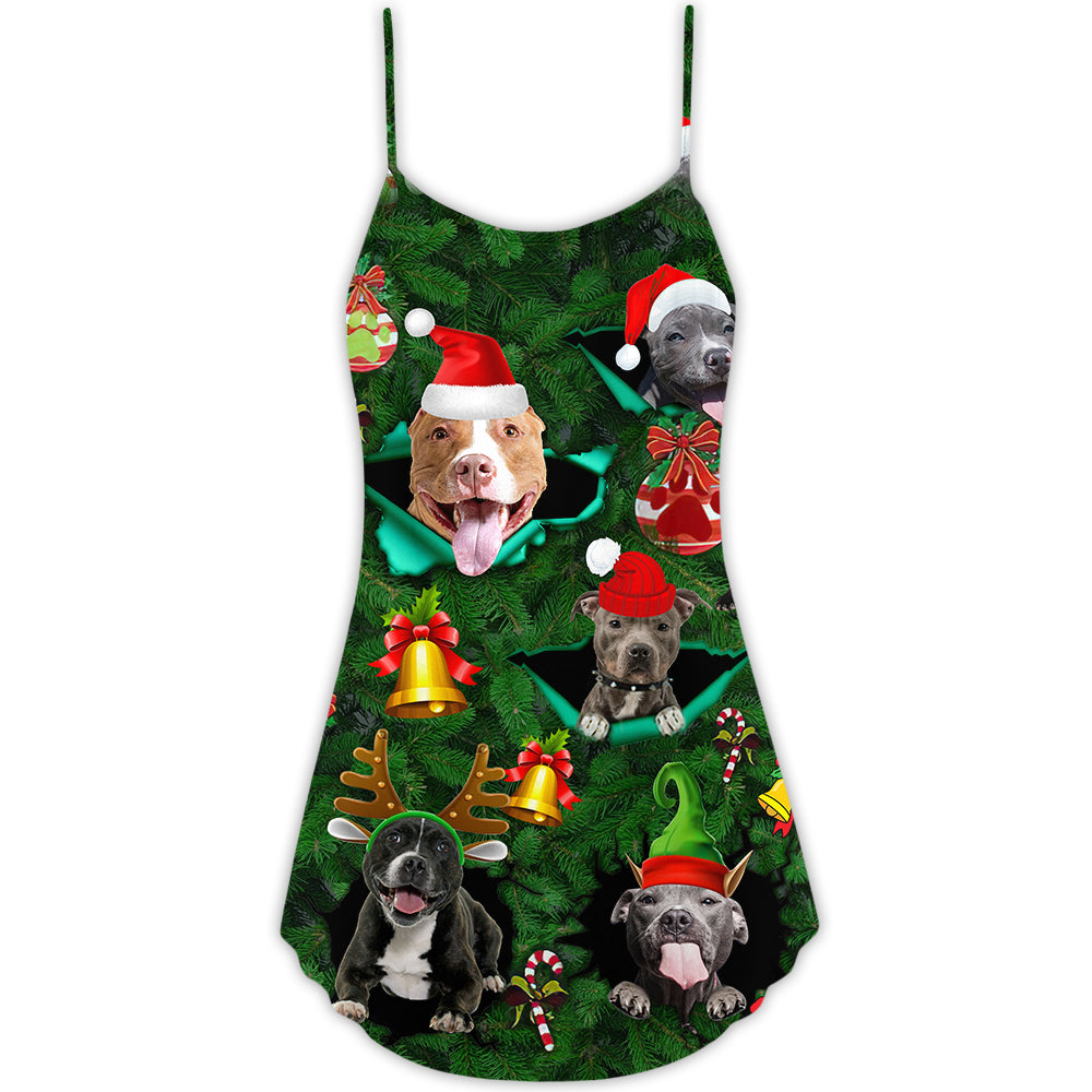 Dog Merry Pitmas Christmas – Women's Summer Sleeveless V-Neck Camisole Dress