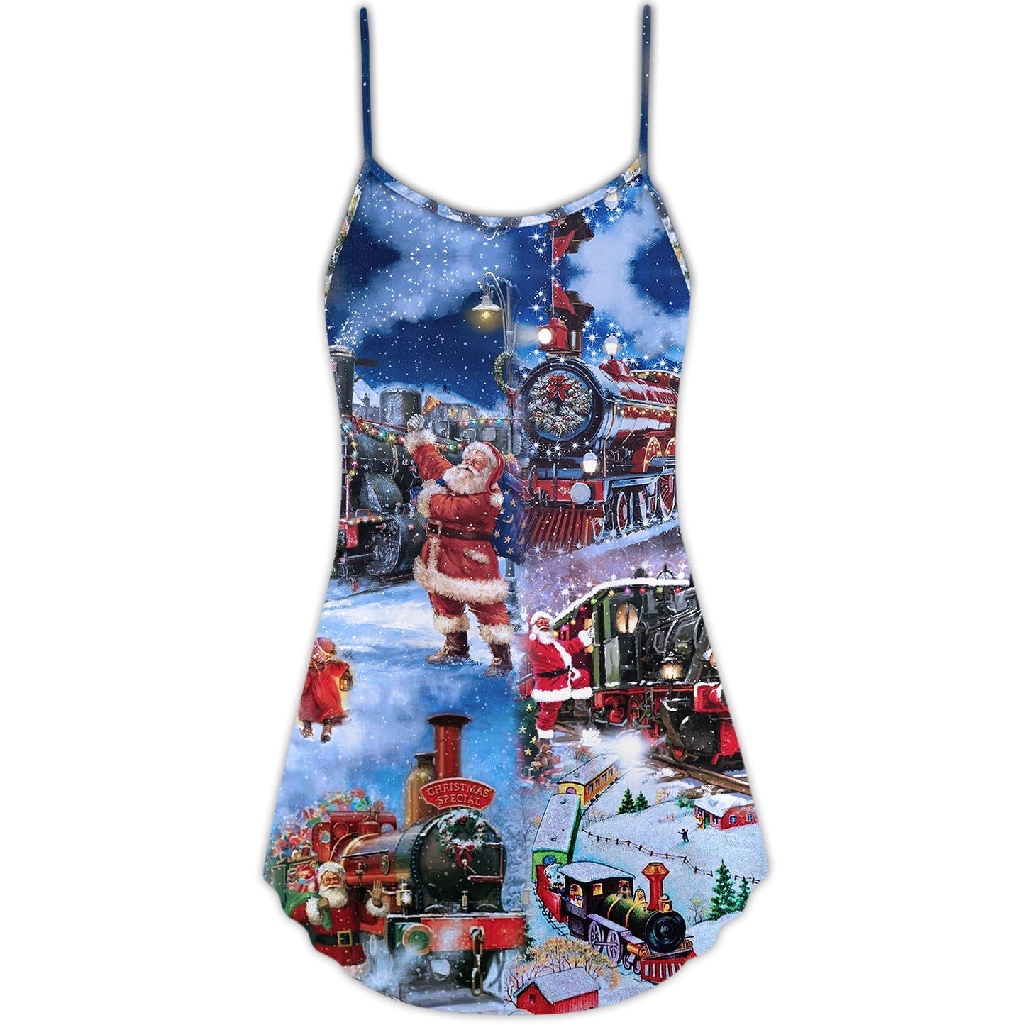 Christmas Santa And Train Joy – Women's Summer Sleeveless V-Neck Camisole Dress