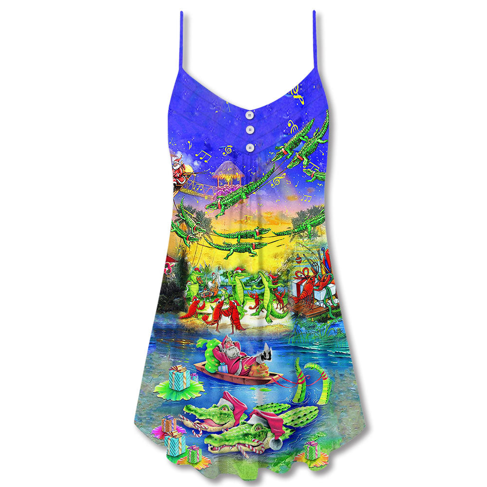 Crocodile Love Merry Christmas – Women's Summer Sleeveless V-Neck Camisole Dress
