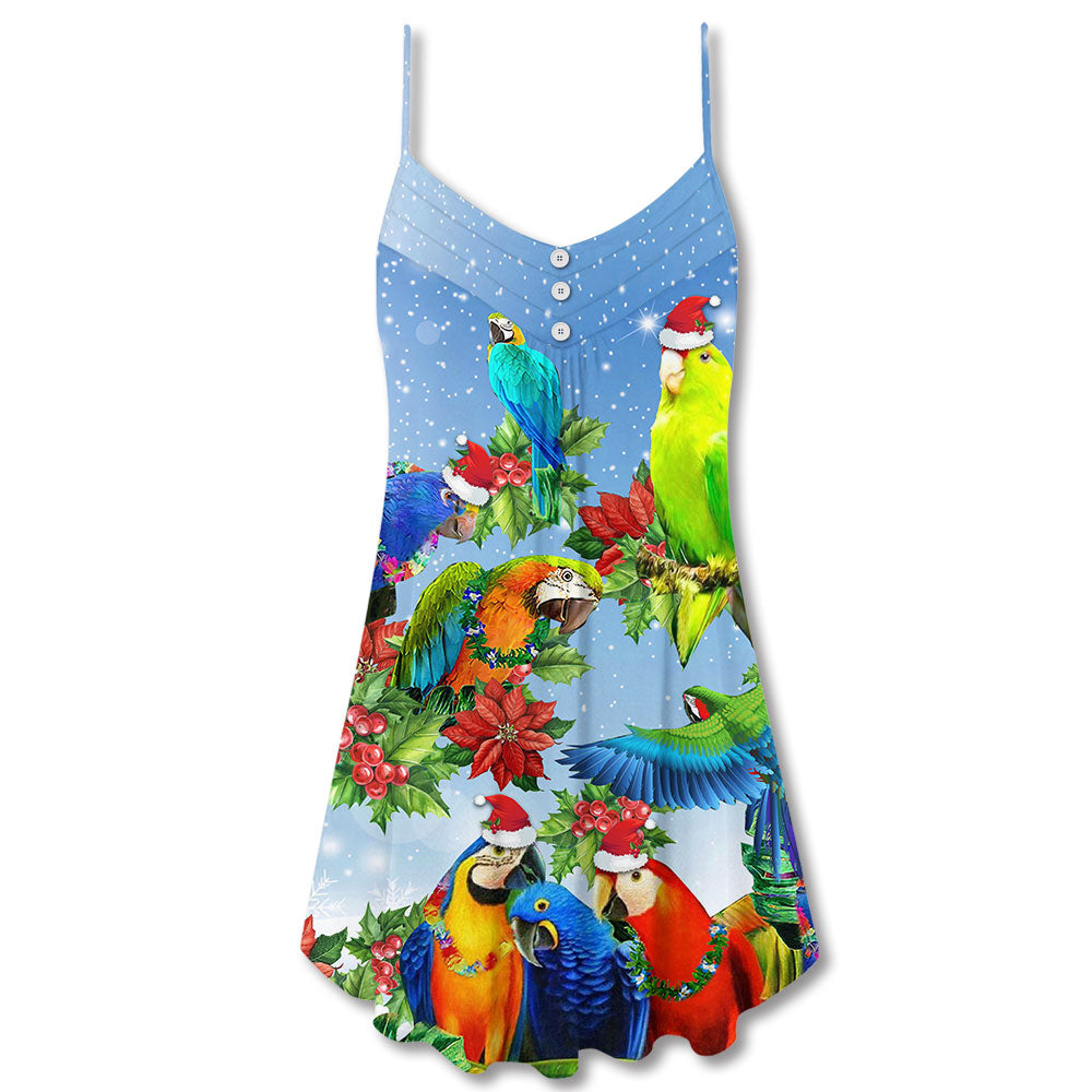 Parrot Couple Merry Christmas – Women's Summer Sleeveless V-Neck Camisole Dress