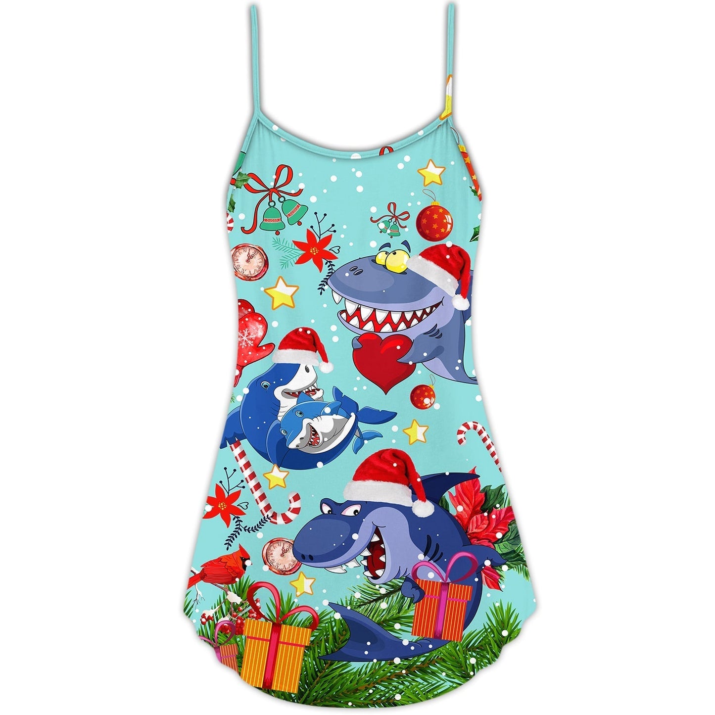 Christmas Funny Shark Holiday – Women's Summer Sleeveless V-Neck Camisole Dress